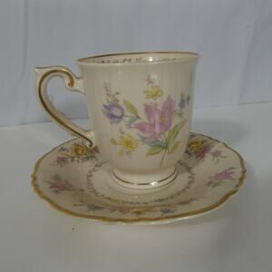 Vintage Federal Syracuse China Tea Cup Saucer Floral Gold Rim Made in America